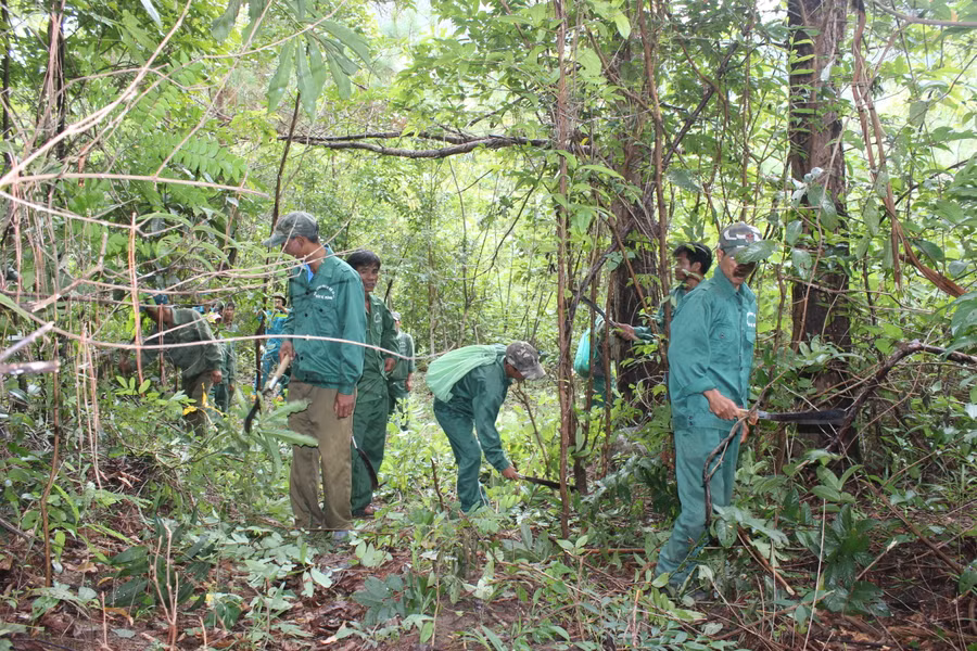 Lực lượng chuyên trách bảo vệ rừng Ban quản lý rừng phòng hộ Ia Ly phối hợp với các hộ nhận khoán xã Ia Dreng( Chư Păh) tuần tra