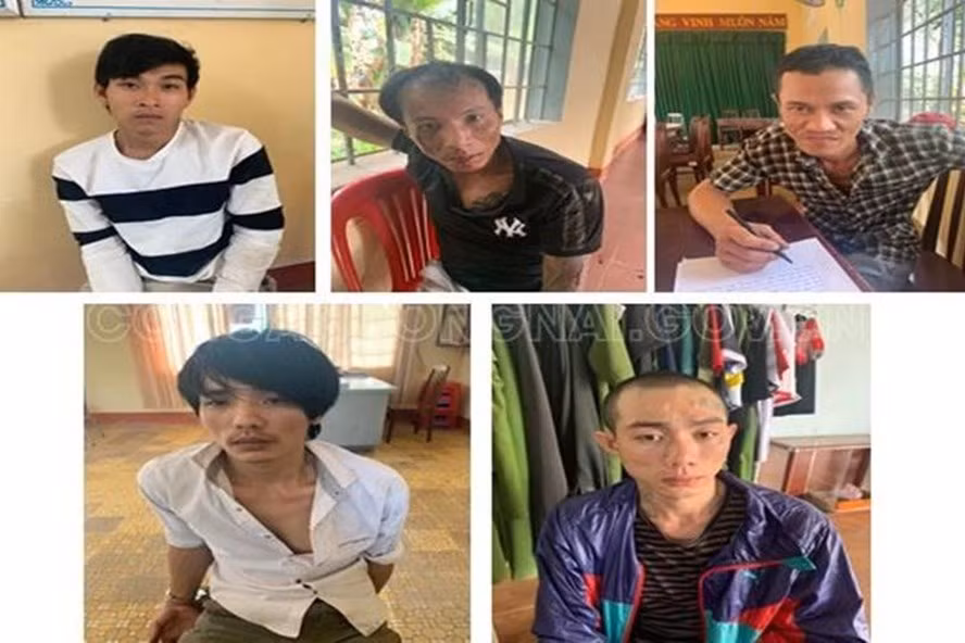 5 đối tượng bắt giữ người trái pháp luật tại Cơ quan Công an. Ảnh: Công an Đồng Nai