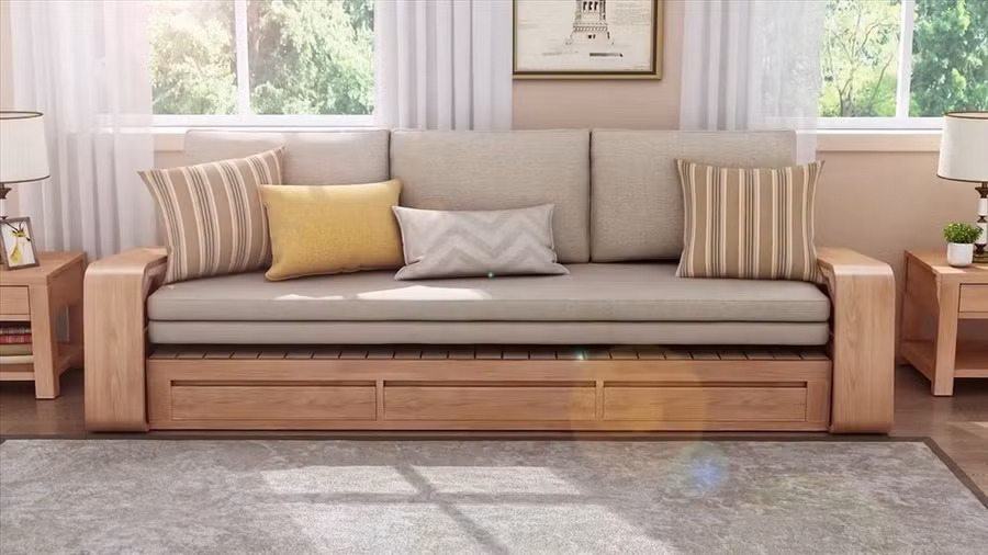  Đây là sản phẩm nội thất thông minh có kiểu dáng hiện đại, vô cùng cứng cáp và chắc chắn. Đặc biệt ghế sofa được thiết kế giật cấp thêm 1 tầng dưới ghế, tạo thêm không gian nằm nghỉ ngơi tiện lợi cho hai người khi cần thiết. Đồ họa: Phương Duy