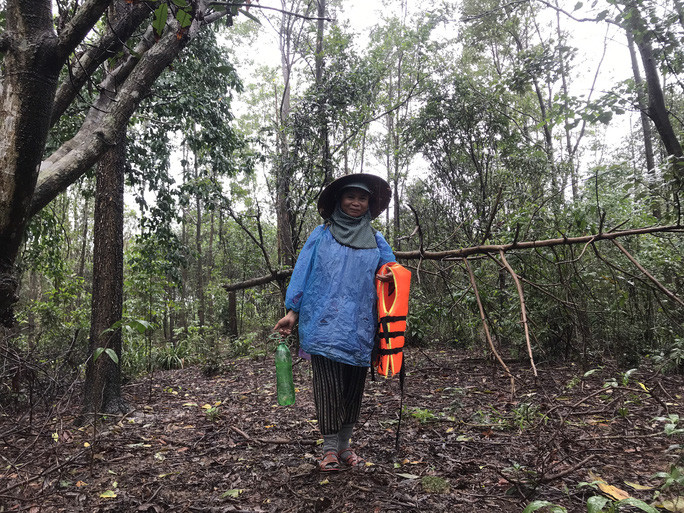 Vợ ông Hồ Văn Phai băng rừng vào Khe De chăn trâu.