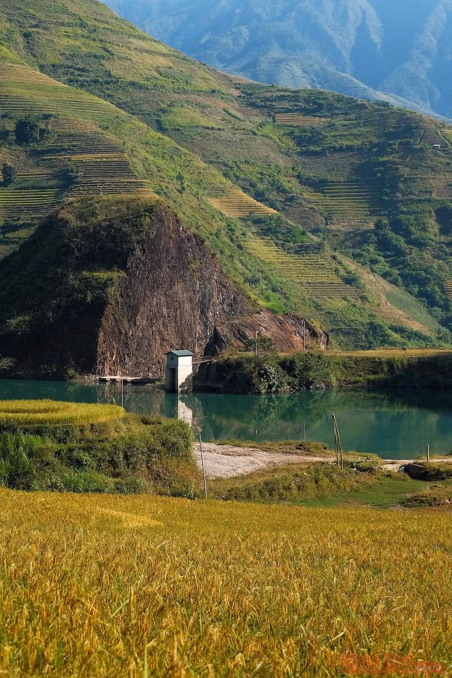  Khung cảnh tuyệt đẹp trên đường từ trung tâm huyện Trạm Tấu vào Mỏ Chì, ruộng bậc thang chính là một trong những 