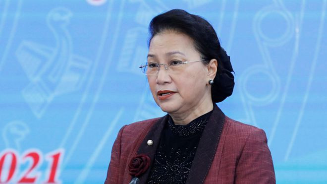 Chủ tịch Quốc hội khóa 14 Nguyễn Thị Kim Ngân phát biểu tại hội nghị.