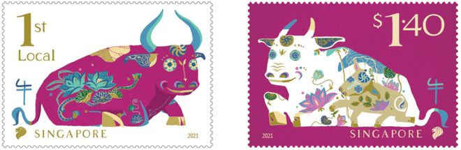 Tem năm Tân Sửu do Bưu Chính Singapore phát hành- Ảnh: Singapore Post
