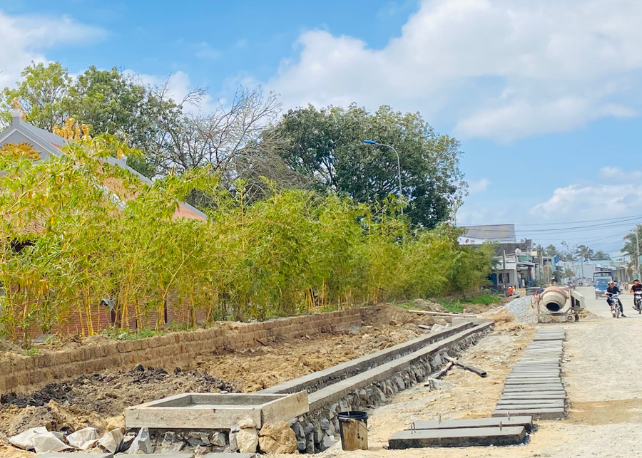 Một đoạn Lũy An Khê được phục dựng và trồng tre. Ảnh: Hồng Thi