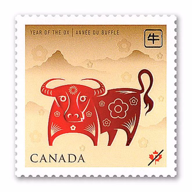 Tem năm Tân Sửu do Bưu Chính Canada phát hành - Ảnh: Canadapost.ca