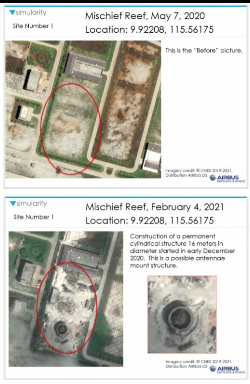 Khu số 1 tại đá Vành Khăn vào ngày 7-5-2020 và 4-2-2021. Ảnh: Simularity