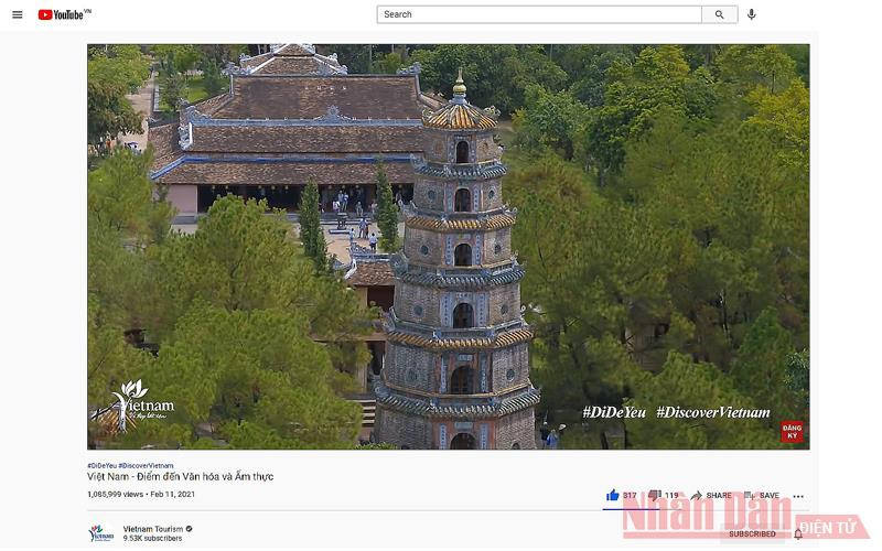 Chỉ trong hai tuần, clip quảng bá du lịch Việt Nam trên nền tảng YouTube đã vượt qua mốc 1 triệu lượt xem (Ảnh chụp màn hình) Chỉ trong hai tuần, clip quảng bá du lịch Việt Nam trên nền tảng YouTube đã vượt qua mốc 1 triệu lượt xem (Ảnh chụp màn hình)