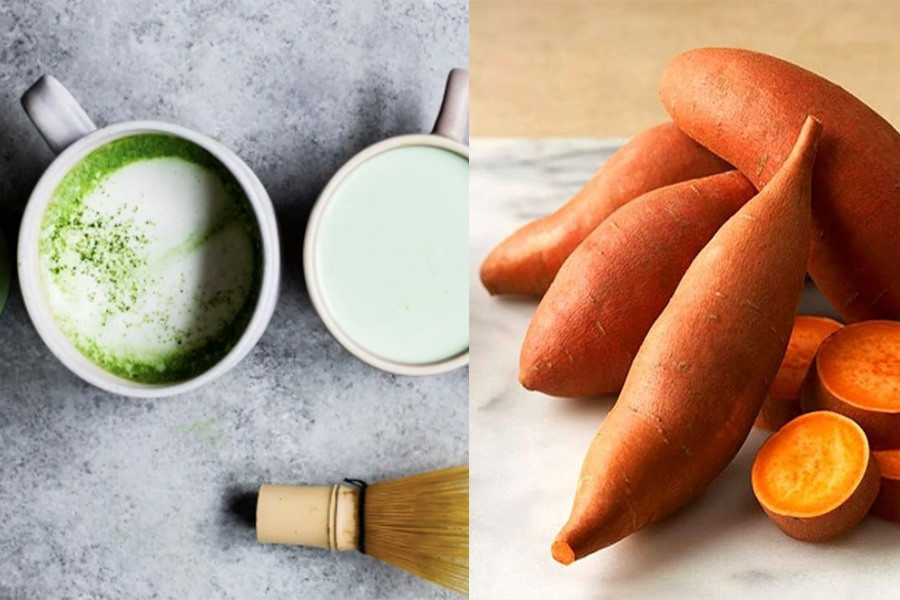  Bột trà xanh và khoai lang là loại thực phẩm giúp giảm căng thẳng hiệu quả. Ảnh: Healthline.