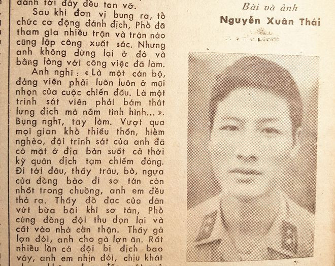 Một bài báo viết về tấm gương Nguyễn Quang Phổ trên báo Công an vũ trang - Ảnh: Văn Chương