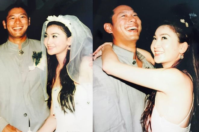 Năm 2000, nữ diễn viên kết hôn cùng doanh nhân giàu có Hà Tổ Quang. Dù bị gia đình nhiều lần phản đối vì khác biệt về xuất thân song ông xã vẫn yêu thương và quyết tâm bảo vệ Ôn Bích Hà. Ảnh: Weibo.