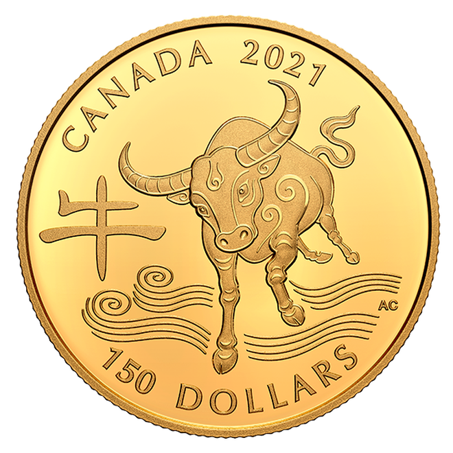  Đồng xu bằng vàng mừng năm Tân Sửu do Cơ quan Tiền tệ Canada phát hành - Ảnh: Mint.cn