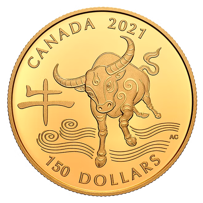  Đồng xu bằng vàng mừng năm Tân Sửu do Cơ quan Tiền tệ Canada phát hành - Ảnh: Mint.cn