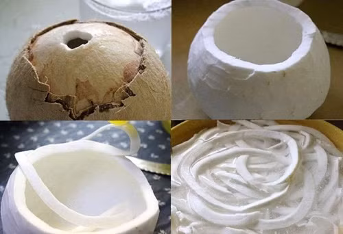 Nạo dừa thành những sợi mảnh