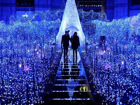 250,000 bóng đèn led được dùng để trang trí đón Noel ở Minato, Tokyo, Nhật Bản.