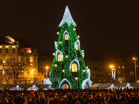 Quảng trường Cathedral, ở Vilnius, Lithuania được trang hoàng bởi cây thông Noel “khủng”.