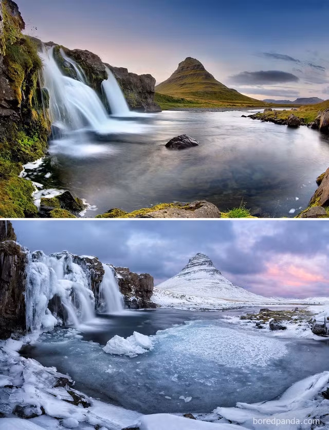 Vẻ khác biệt đến khó tin ở hồ Kirkjufell, Iceland.