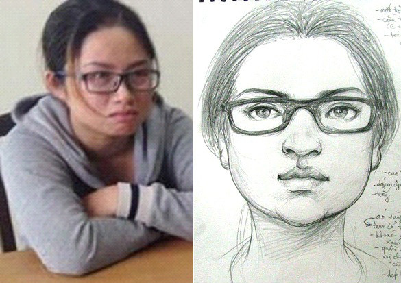 Bức phải thảo chân dung Lê Thị Bích Trâm (ảnh phải) của họa sĩ Phan Vũ Linh.