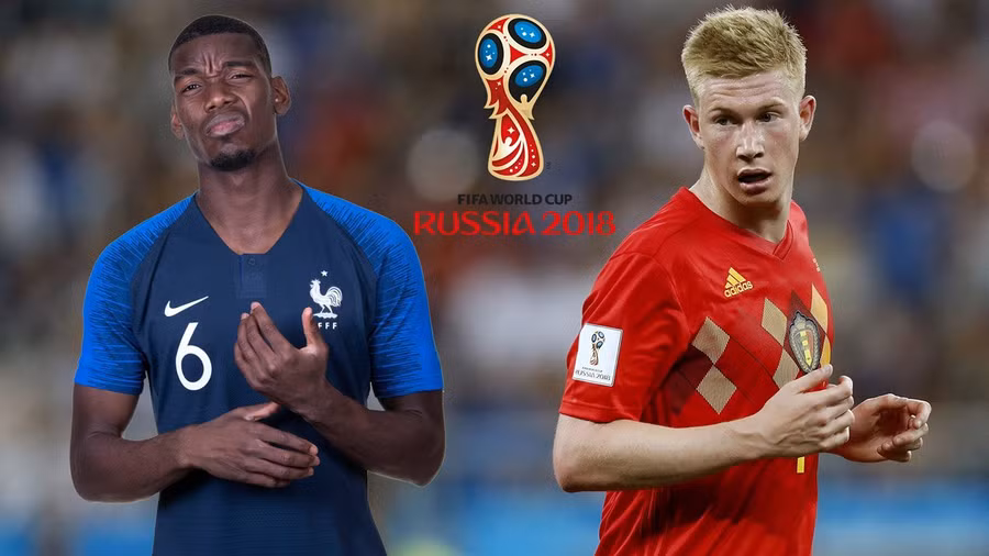 Trận bán kết đầu tiên ở World Cup 2018, giữa Pháp vs Bỉ, sẽ đánh dấu derby Manchester thu nhỏ, khi Paul Pogba so tài Kevin de Bruyne.