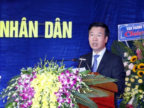 Trưởng ban Tuyên giáo Trung ương Võ Văn Thưởng phát biểu tại buổi lễ. (Ảnh: Thống Nhất/TTXVN)