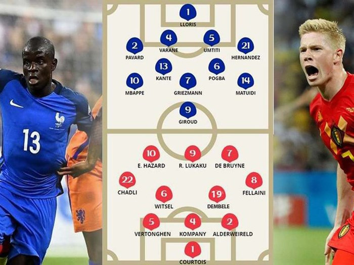 Phong độ của Kante (Pháp) và Kevin De Bruyne (Bỉ) sẽ ảnh hưởng lớn đến thành bại của cặp bán kết đầu tiên ở World Cup 2018. 