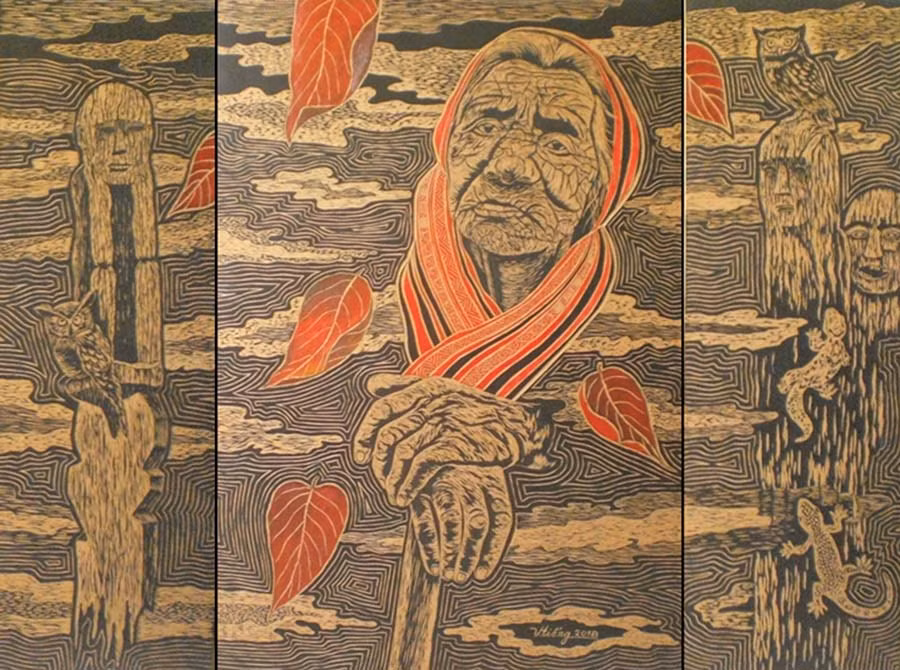  Tác phẩm “Về cõi A tâu” của họa sĩ Võ Văn Tiếng.