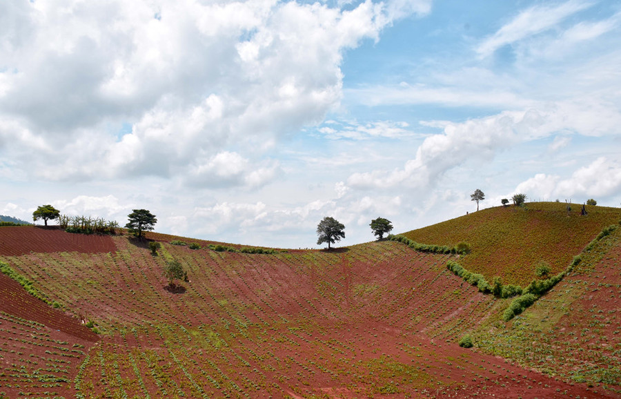 Thung lũng quanh chân núi là nơi bà con canh tác hoa màu.