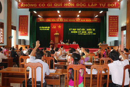 Kỳ họp thứ 6-HĐND thị xã An Khê đã thông qua 13 Nghị quyết. Ảnh: N.M