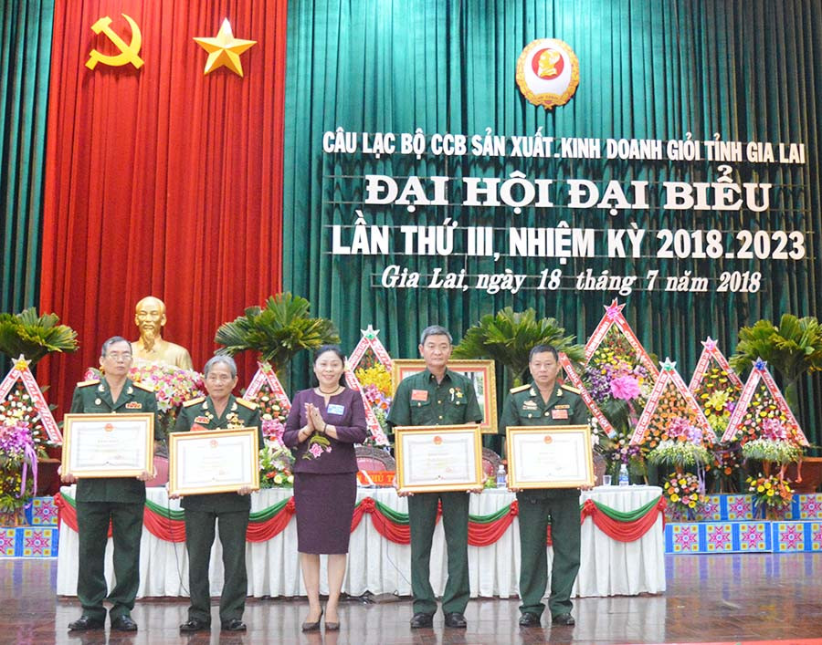 Phó Chủ tịch UBND tỉnh Huỳnh Nữ Thu Hà trao bằng khen cho các tập thể, cá nhân. Ảnh: Anh Huy