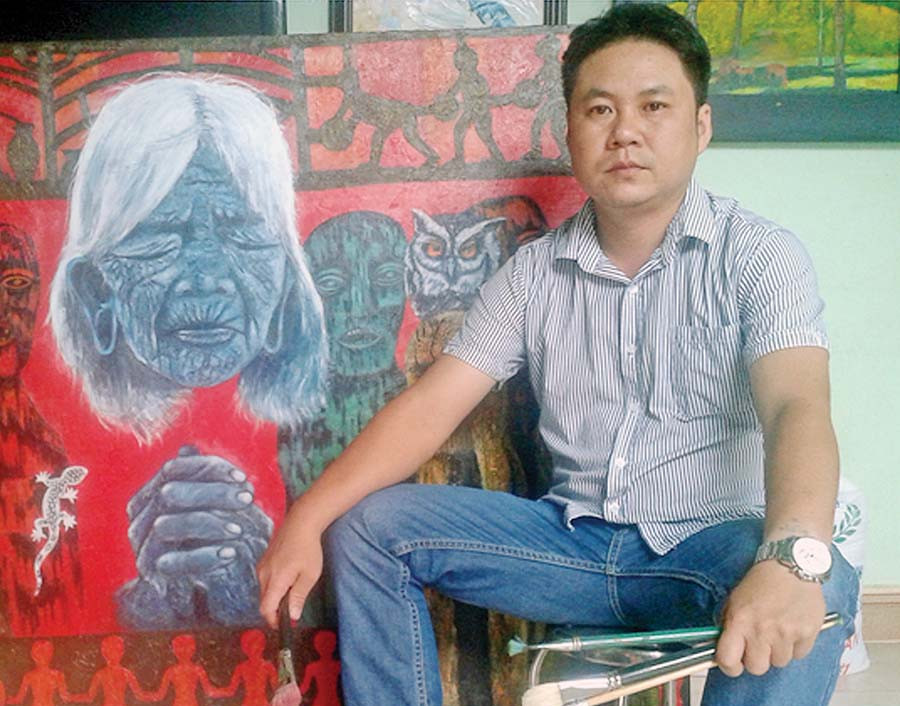 Họa sĩ Võ Văn Tiếng. Ảnh: P.L  Họa sĩ Võ Văn Tiếng. Ảnh: P.L