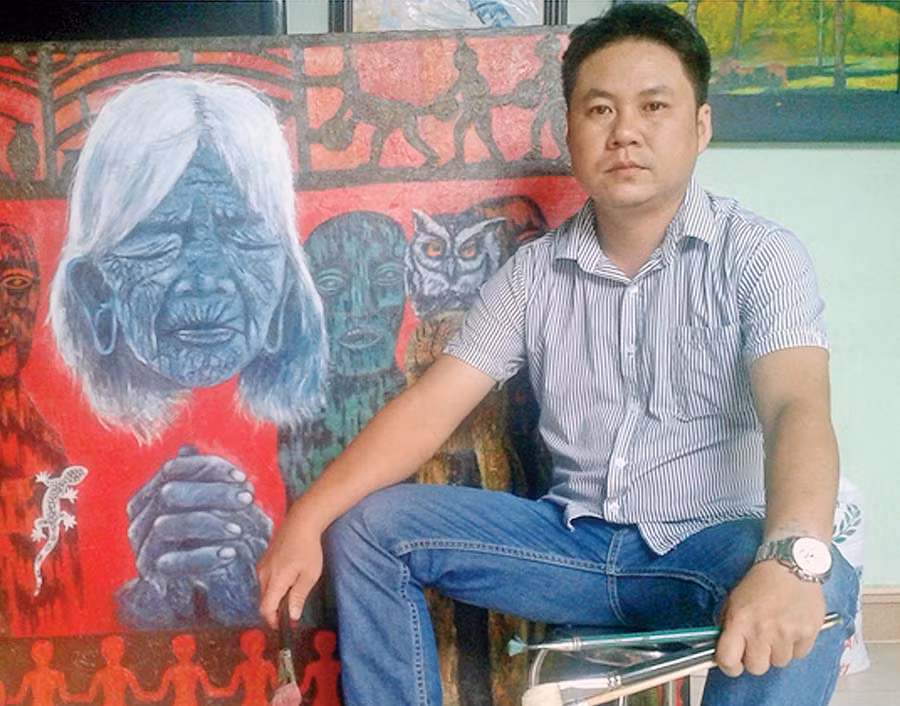  Họa sĩ Võ Văn Tiếng. Ảnh: P.L 