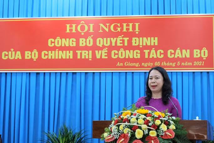 Phó Chủ tịch nước Võ Thị Ánh Xuân (nguyên Bí thư Tỉnh ủy An Giang) phát biểu tại buổi lễ công bố