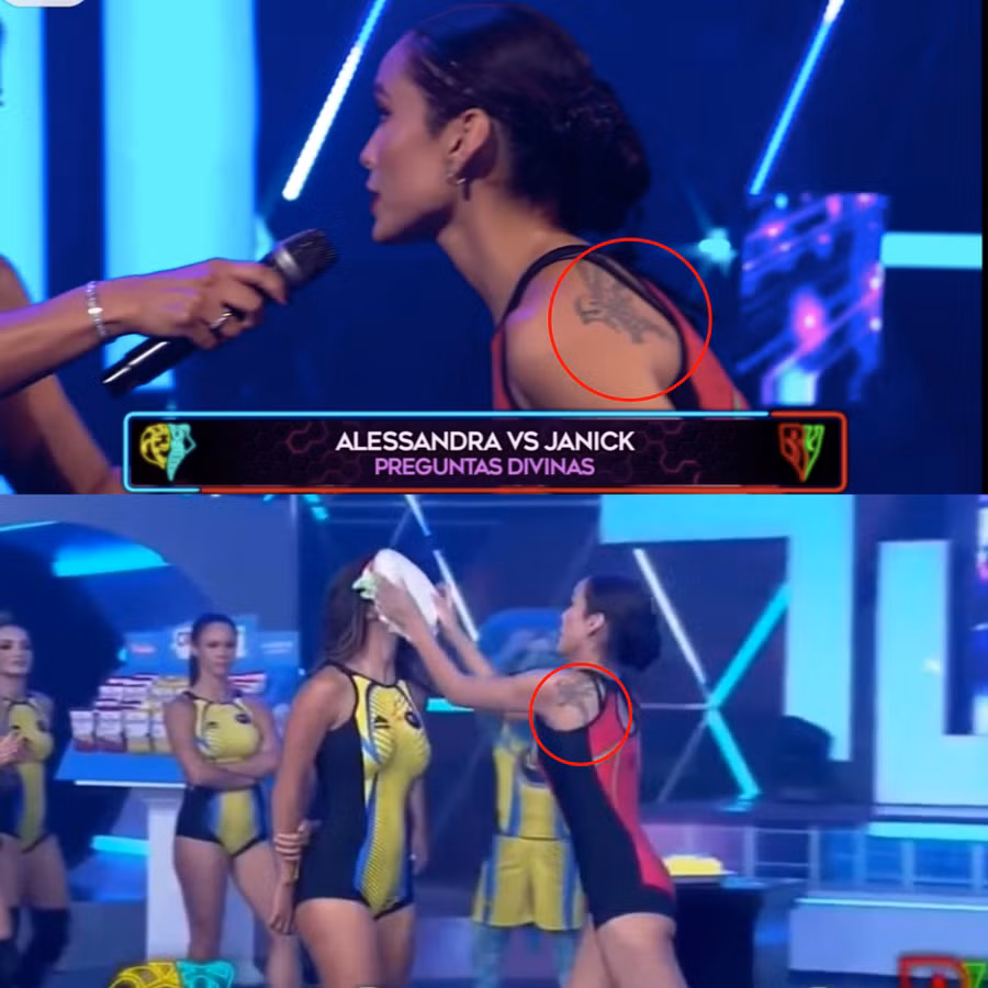 Hình ảnh nàng hậu Peru tham gia một chương trình ở quê nhà cũng cho thấy cô có một hình xăm lớn ở bả vai. ẢNH: CHỤP MÀN HÌNH