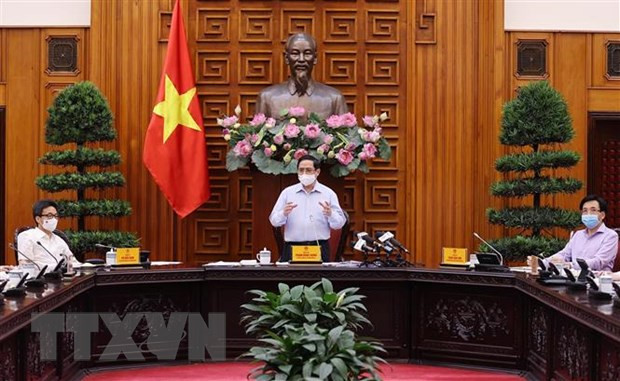 Thủ tướng Phạm Minh Chính phát biểu kết luận cuộc làm việc. (Ảnh: Dương Giang/TTXVN)