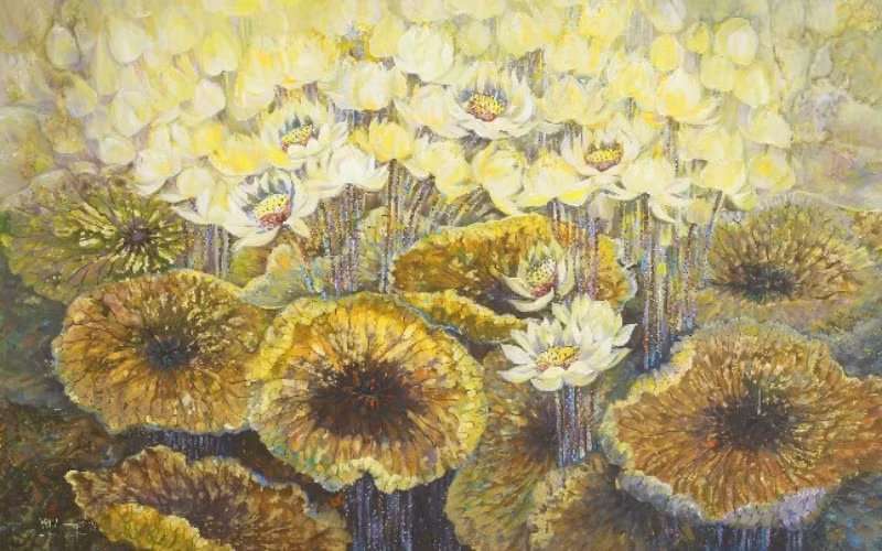 Một số bức tranh tiêu biểu trong bộ 108 tranh hoa Sen. (Ảnh: Butta.vn)