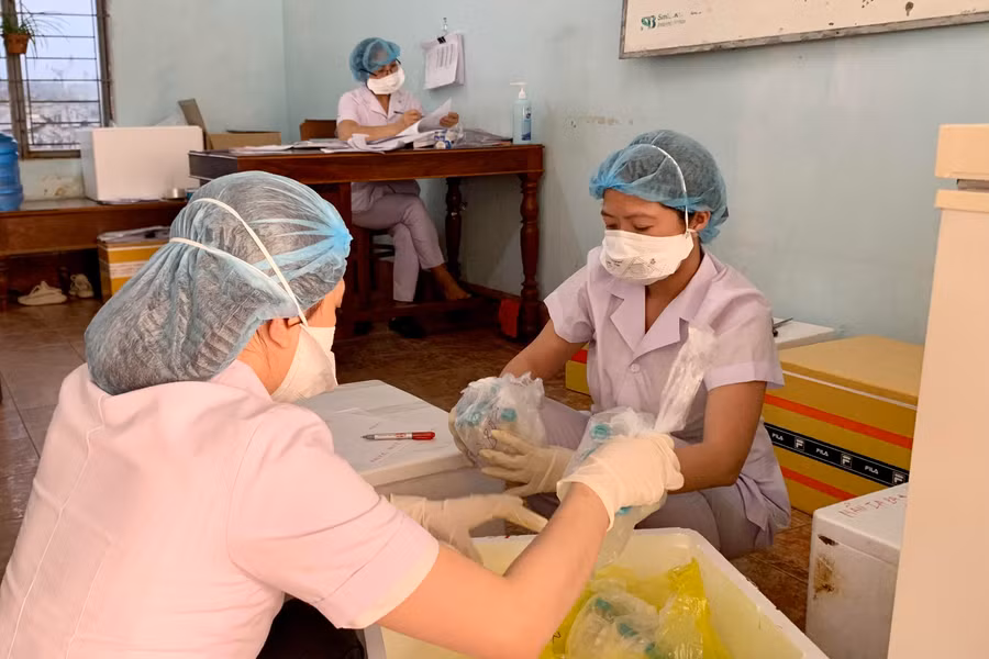 Phân loại mẫu chuẩn bị chuyển xét nghiệm tại Trung tâm Kiểm soát bệnh tật tỉnh Gia Lai. Ảnh: Như Nguyện