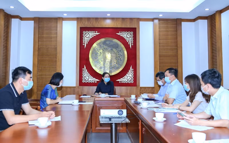 Thứ trưởng Trịnh Thị Thủy (giữa) phát biểu chỉ đạo tại buổi họp (Ảnh: TCDL) 