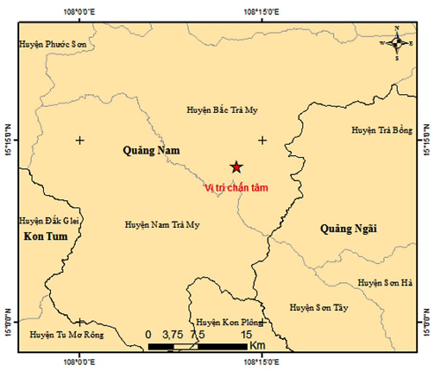 Bản đồ rung chấn trận động đất 3,1 độ Richter - ẢNH: VIỆN VẬT LÝ ĐỊA CẦU Bản đồ rung chấn trận động đất 3,1 độ Richter - ẢNH: VIỆN VẬT LÝ ĐỊA CẦU