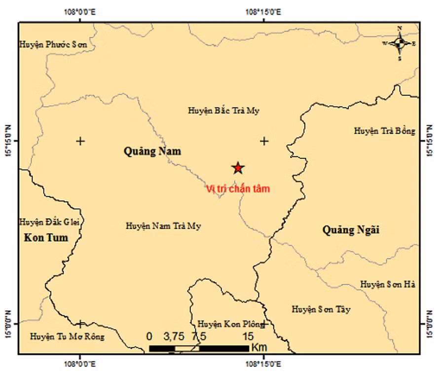 Bản đồ rung chấn trận động đất 3,1 độ Richter - ẢNH: VIỆN VẬT LÝ ĐỊA CẦU Bản đồ rung chấn trận động đất 3,1 độ Richter - ẢNH: VIỆN VẬT LÝ ĐỊA CẦU