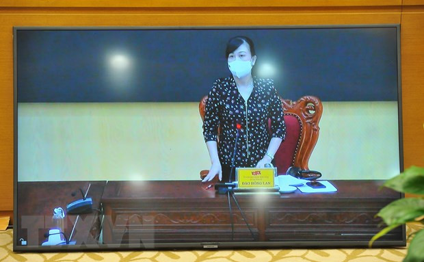 Bí thư Tỉnh ủy Bắc Ninh Đào Hồng Lan trả lời trực tuyến báo cáo tình hình phòng, chống dịch COVID-19 chiều ngày 30/5. (Ảnh: Minh Đức/TTXVN) Bí thư Tỉnh ủy Bắc Ninh Đào Hồng Lan trả lời trực tuyến báo cáo tình hình phòng, chống dịch COVID-19 chiều ngày 30/5. (Ảnh: Minh Đức/TTXVN)