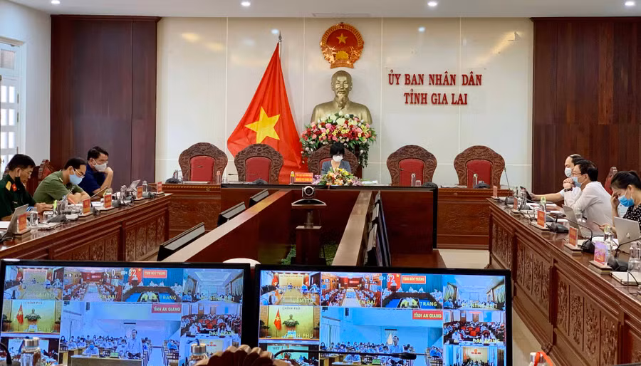 Quang cảnh hội nghị trực tuyến tại điểm cầu Gia Lai. Ảnh: Như Nguyện