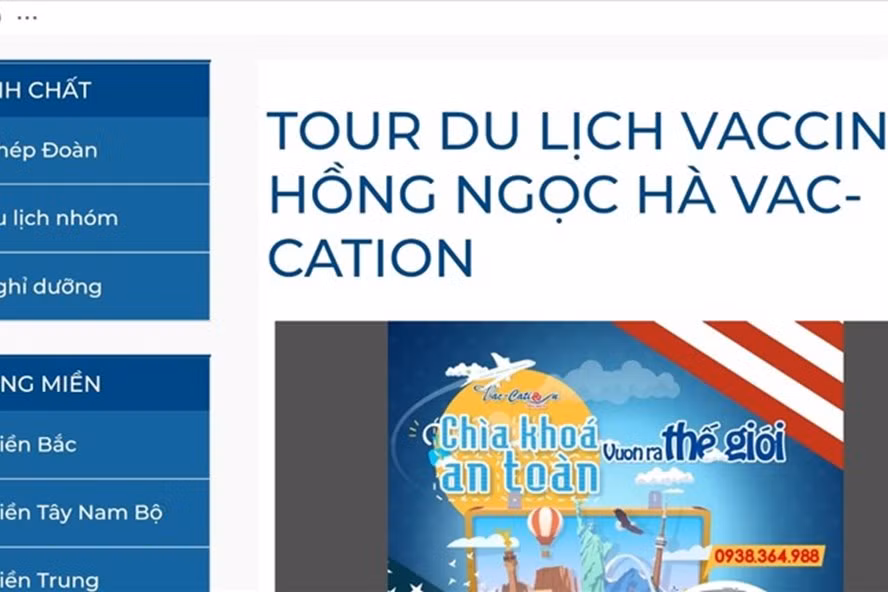 Một doanh nghiệp lữ hành quảng bá tour đi Mỹ tiêm vaccine. Ảnh: website doanh nghiệp