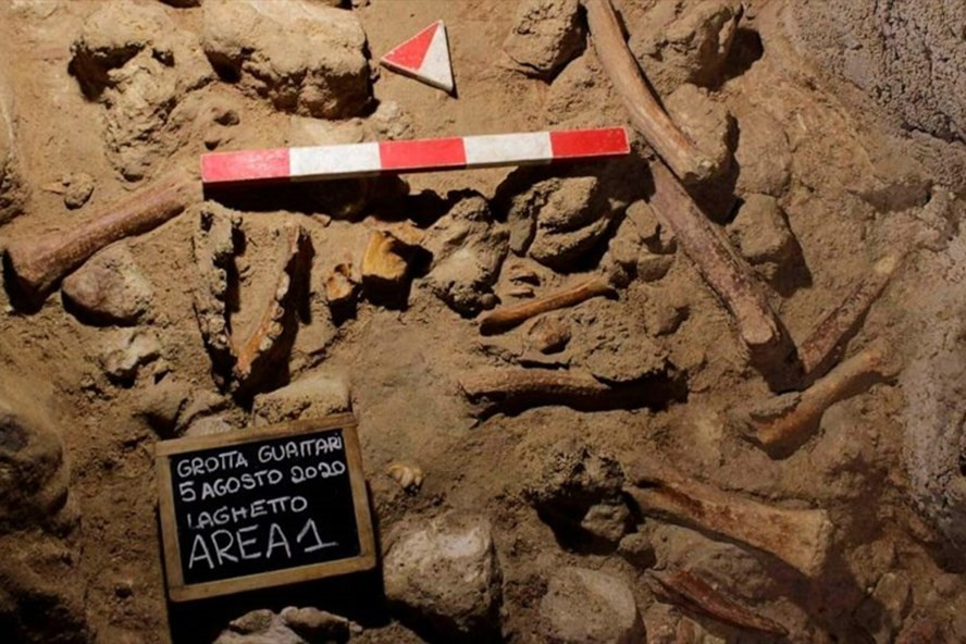 Cận cảnh hài cốt hóa thạch của người Neanderthal trong một hang động ở Italia. Ảnh: Bộ Văn hóa Italia Cận cảnh hài cốt hóa thạch của người Neanderthal trong một hang động ở Italia. Ảnh: Bộ Văn hóa Italia
