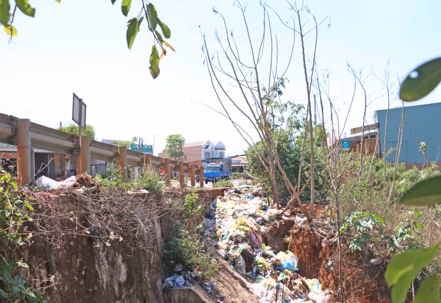 Ngay ngã ba Phú Mỹ (xã Ia Băng, huyện Chư Prông) dù có bảng cấm đổ rác nhưng người dân vẫn vô tư bỏ rác tại đây gây ô nhiễm môi trường. Ảnh Quang Tấn