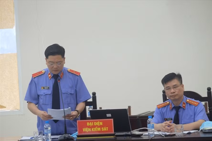 Đại diện Viện Kiểm sát giữ guyền công tố tại phiên toà xét xử hành vi buôn lậu xảy ra tại Công ty Nhật Cường. Ảnh: C.Hùng.