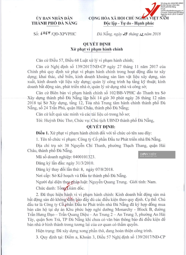 Chủ đầu tư dự án Monarchy phớt lờ hàng loạt cảnh báo của UBND TP.Đà Nẵng, UBND quận Sơn Trà và Sở Xây dựng. Ảnh: Đình Thiên