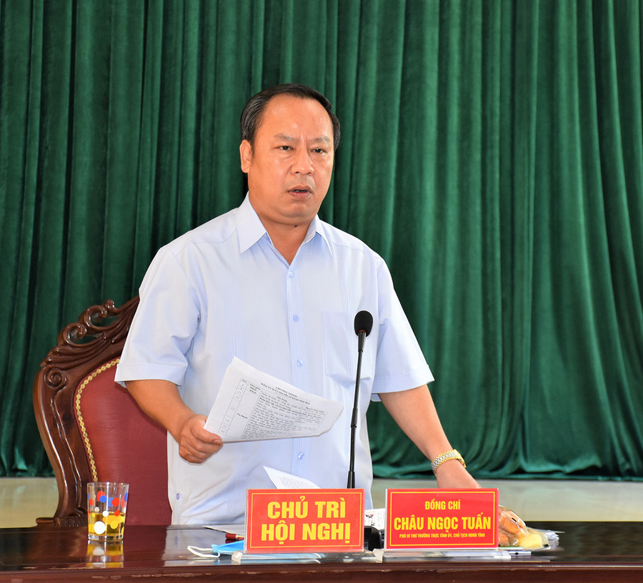 Phó Bí thư Thường trực Tỉnh ủy Châu Ngọc Tuấn phát biểu kết luận buổi làm việc. Ảnh: Trần Dung