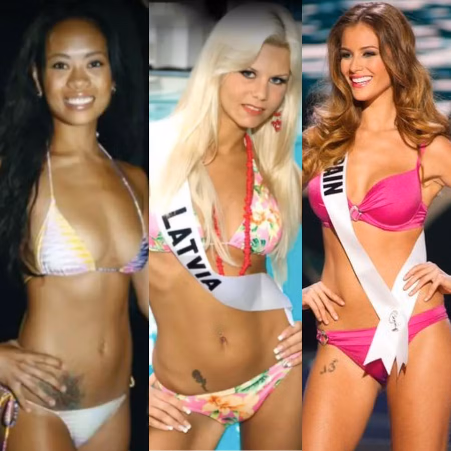 Một số thí sinh Hoa hậu Hoàn vũ không ngại để lộ hình xăm khi dự thi. ẢNH: CHỤP MÀN HÌNH