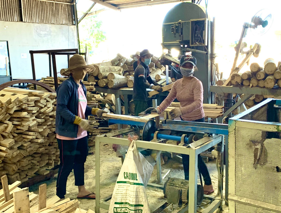 Công nhân làm việc tại Nhà máy chế biến gỗ Nhất Hưng (Khu Công nghiệp Trà Đa, TP. Pleiku). Ảnh: Hà Duy Ảnh: Hà Duy