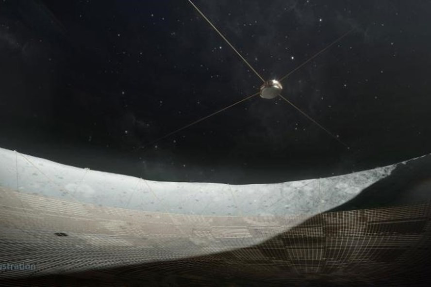 Hình minh họa phối cảnh từ bên trong kính thiên văn vô tuyến miệng núi lửa mặt trăng. Ảnh: NASA