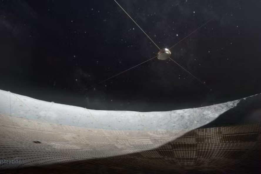 Hình minh họa phối cảnh từ bên trong kính thiên văn vô tuyến miệng núi lửa mặt trăng. Ảnh: NASA